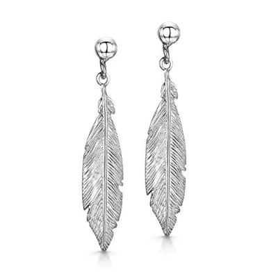 Afbeelding van Amberta Vrouwen Natuur Druppel Oorbellen van 925 Sterling Zilver: Boho Veer