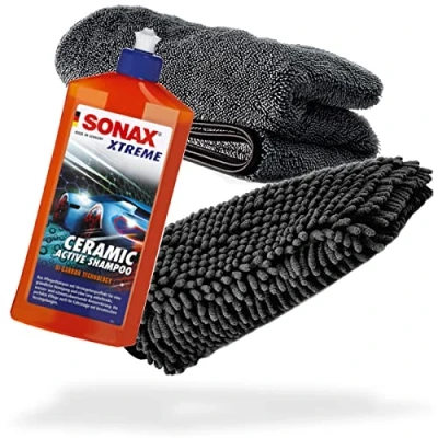 Afbeelding van detailmate Sonax XTREME Ceramic Active Shampoo 500 ml + chenille washandschoen droogdoek 1000 GSM voor de ideale autowas