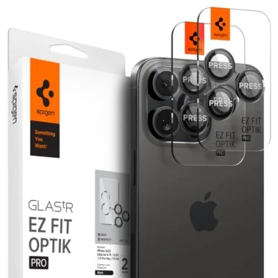 Afbeelding van Spigen Glas.tR EZ Fit Optik Pro Camera Screenprotector compatibel met iPhone 15 Pro, Max, 14 2 Stuks, Black, Geen storing voor flitsfunctie