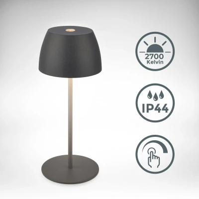 Afbeelding van B.K.Licht Oplaadbare mini Tafellamp met USB C draadloos dimbaar buitenlamp 8x20 cm antraciet