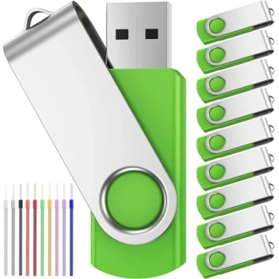 Afbeelding van USB 2.0 flashdrive 8 GB 10 pack Geheugensticks Draagbare Nulkwaarde Multi Pendrives Groene Gegevensopslag, stick Draaibare Penaandrijving Zip drive met Lanyards van FEBNISCTE