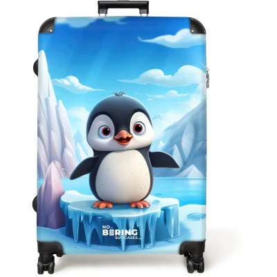 Afbeelding van NoBoringSuitcases.com® Koffer groot Reiskoffer lichtgewicht Pinguïn Meisjes Pooldieren Kinderen Rolkoffer met 4 wielen Grote trolley XL 98 liter bagage
