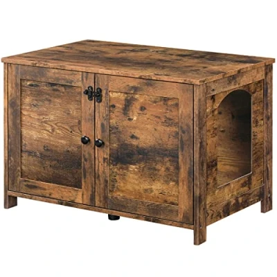 Afbeelding van HOOBRO Kattenbak, Kattenhuis met deur en scheidingswand, Bench opbergruimte, Robuust, Kattenkist, Kattenmeubels, Kattenbak voor het opbergen van kattenbakvulling, Woonkamer, Hal EBF03MW01