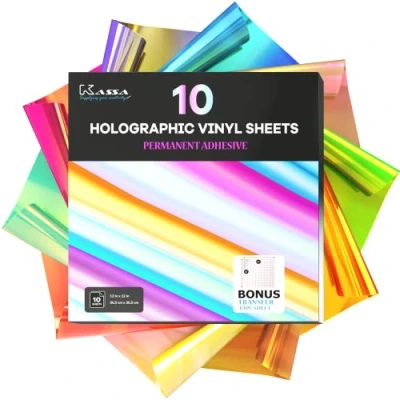 Afbeelding van Kassa Permanente holografische vinylplaten (10 stuks, 12 x inch) kleurveranderende opaal zelfklevende ambachtelijke vinylbundel inclusief bonus transfertape compatibel met alle snijmachines