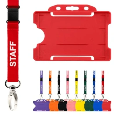 Afbeelding van CKB Ltd Personeel Lanyard met kaarthouder, dubbel pak ID Breakaway veiligheidslanyards nekband draaibare metalen clip Pull Quick Release ontwerp (rood)