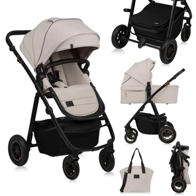Afbeelding van Lionelo Amber Plus Kinderwagen 2 in 1 Vanaf Geboorte tot 4 Jaar XXL Reiswieg Off Road Wielen 3D Ventilatie Inclusief Accessoires