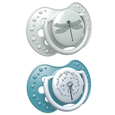 Afbeelding van LOVI 2x siliconen fopspeen 18+ maanden Comfortabele ring bij de hand Hygiënische hoes in een set Beschermt zuigreflex BPA vrij Botanic Boy Grijs