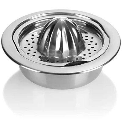 Afbeelding van COM FOUR® citruspers van roestvrij staal sapcentrifuge voor citroenen, sinaasappels, limoenen handpers in de keuken (1 stuk staal)