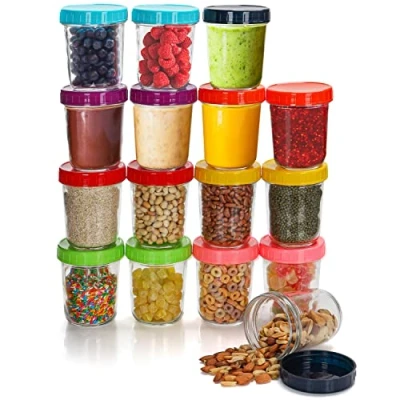 Afbeelding van Belle Vous 16 Pak Glazen Babyvoeding Opslag Potten met Plastic Deksels 350 ml Kleine Heldere Luchtdichte Herbruikbare Containers BPA &amp; Loodvrij Vaatwas, Magnetron Veilig Voor Snacks