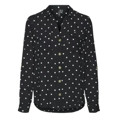 Afbeelding van VERO MODA Dames Vmbumpy L/S Shirt New WVN Ga Noos blouse, Zwart/Aop: sneeuwwitte stip, M