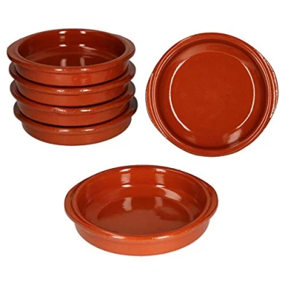 Afbeelding van MamboCat Cazuela schaal + oor tonware I set van 6 Ø 12 cm maat S Mediterrane geglazuurd uniek handwerk antiek/vintage Middeleeuwen Viking