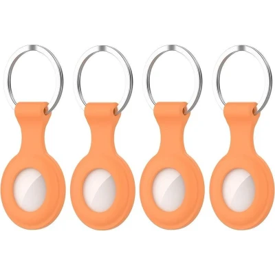Afbeelding van 4 Pack Siliconen Hoesje geschikt voor Apple Airtag Sleutelhanger Oranje