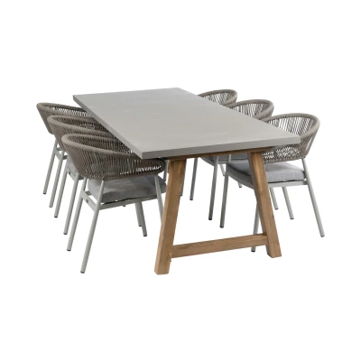 Afbeelding van Normin 7 delige tuinset 6 Knokke tuinstoelen (Sand) Tuintafel Rock 235x95cm (Beton)