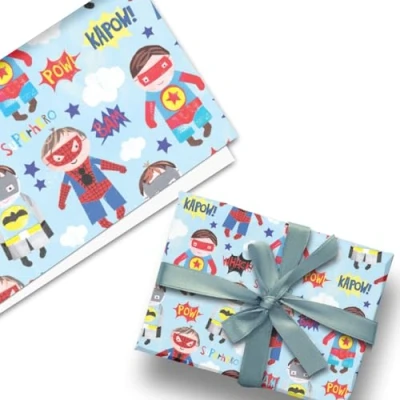Afbeelding van Glick Luxe platte verpakking, één vel Super Hero Pop Comic inpakpapier, perfect voor cadeauverpakking, verjaardag inpakpapier kinderen, 50 x 70 cm wanneer geopend