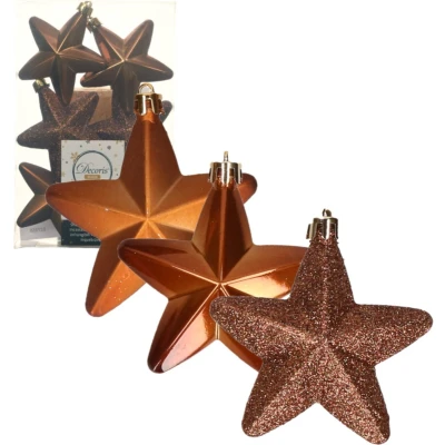 Afbeelding van 6x stuks kunststof sterren Kersthangers kaneel bruin 7 cm
