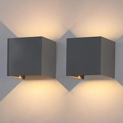 Afbeelding van Klighten Led wandlampen, 2 stuks, voor binnen en buiten, 12 W, wandlamp, omhoog omlaag instelbare lichtstraal, 3000 K, warmwit, IP65, woonkamer, slaapkamer, balkon, donkergrijs