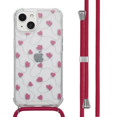 Afbeelding van imoshion Hoesje Geschikt voor iPhone 13 Design met Koord Dusty Rose Connected Hearts