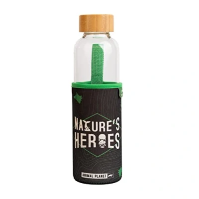 Afbeelding van Glazen Waterfles Animal Planet 500 ml Herbruikbare Fles met neopreen hoes Officiële Licentie