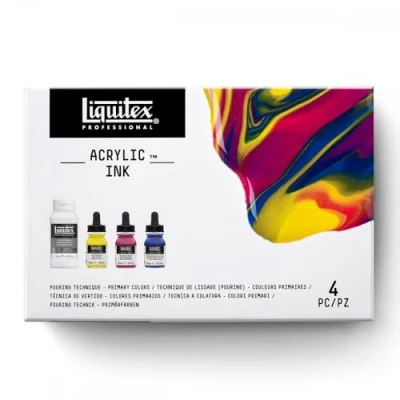 Afbeelding van Liquitex 3699438 Inktset Professionele vloeibare acrylverf, hoog gepigmenteerde, verouderingsbestendige, lichtechte acrylinkt voor kalligrafie en airbrush set met 3 kleuren a 30 ml, primaire