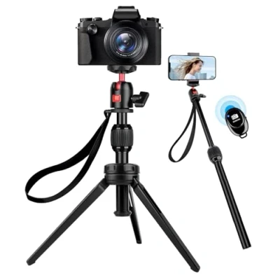 Afbeelding van JOILCAN Mini statief, aluminium draagbare desktop statief met 360 graden kogelkop, 1/4 schroef tafelblad selfie stick voor webcam, projectoren, compacte camera, belasting tot 3 kilogram