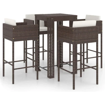 Afbeelding van vidaXL 5 delige Tuinbarset met kussens poly rattan bruin