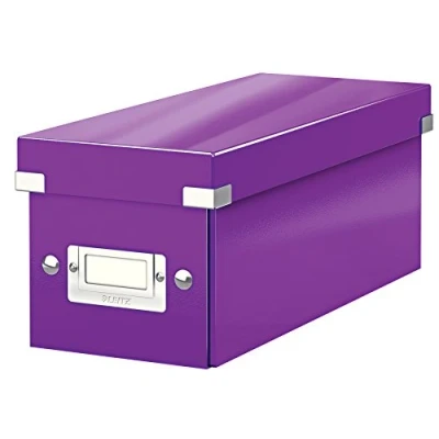 Afbeelding van Leitz WOW Click &amp; Store Opbergdoos met Deksel voor CD&#039;s Kartonnen Sorteerdoos Spullen 84% Gerecycled Karton 14.3 x 35.2 Cm (BxD) Ideaal Thuiswerkplek Paars