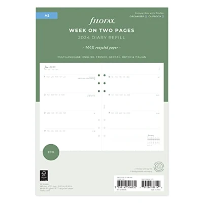 Afbeelding van Filofax A5 Eco Week op twee pagina&#039;s 2024 dagboek met tabbladen
