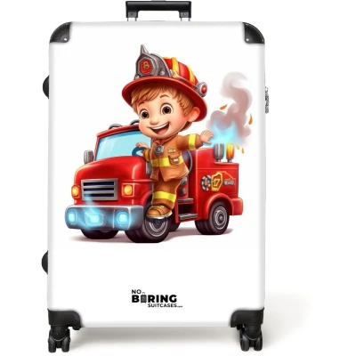 Afbeelding van NoBoringSuitcases.com® Koffer groot Reiskoffer lichtgewicht Brandweerwagen Jongens Kind Rood Rolkoffer met 4 wielen Grote trolley XL 98 liter bagage