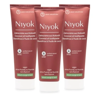 Afbeelding van Niyok® tandpasta van biologische kokosolie &quot;bloedsinaasappel &amp; basilicum&quot; (3 x 75 ml) Natuurlijke voor witte tanden Intensieve verzorging en frisheid Beschermt het tandvlees Zonder