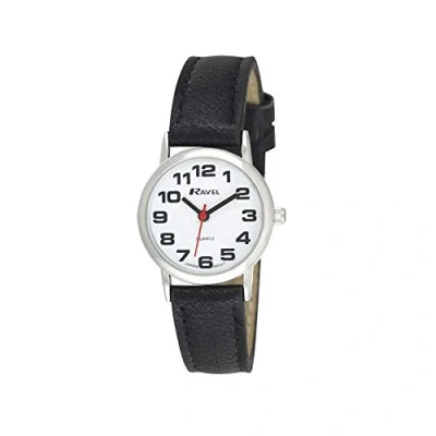 Afbeelding van Ravel uniseks gemakkelijk te lezen horloge met grote getallen Zwart/zilverkleurig/witte wijzerplaat