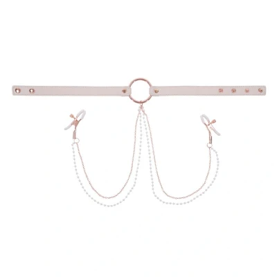 Afbeelding van Sportsheets S&amp;M Peaches ‘n CreaMe Collar with Nipple Clamps Cream