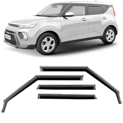 Afbeelding van CLIM ART Winddeflector voor/compatibel met Kia Soul 2020 2024, regendeflectors voor deuren, winddeflectors auto&#039;s, in channel, 4 stuks, Zwart