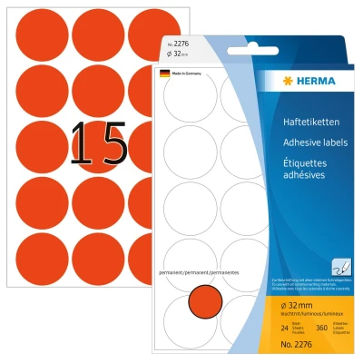 Afbeelding van Etiket HERMA 2276 rond 32mm fluor rood 360stuks