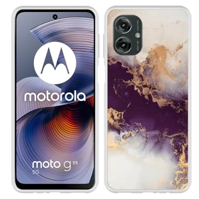 Afbeelding van Cazy Hoesje geschikt voor Motorola Moto G55 Siliconen Paars Goud Marmer