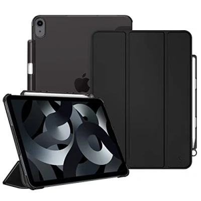 Afbeelding van Fintie Hoes iPad Air 5/4e generatie 2020 10.9&quot; met Pen houder (Ondersteunt 2e potlood, draadloze oplaadfunctie) Ultradun Case Cover Transparante Achterkant, Auto Wekken/Slapen, Zwart