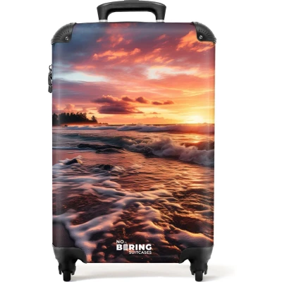 Afbeelding van NoBoringSuitcases.com® Handbagage koffer lichtgewicht Reiskoffer trolley Zee bij zonsondergang Rolkoffer met wieltjes Past binnen 55x40x20 en 55x35x25