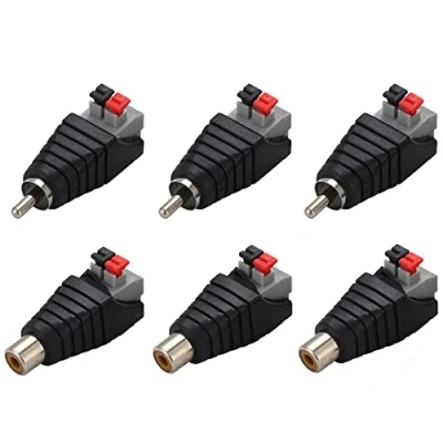 Afbeelding van Greluma 6 stuks RCA naar luidsprekerkabel adapter subwoofer luidspreker phono mannelijk/vrouwelijk AV 2 schroefaansluiting video audio spring press type balun voor CCTV