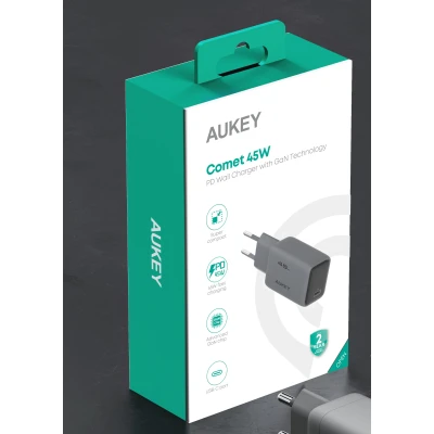 Afbeelding van Aukey Comet 45W GaN PD 1 poorts Wandoplader Grijs