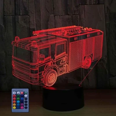 Afbeelding van Creatieve 3D Brandweerwagen Nachtlampje USB Aangedreven Afstandsbediening Raak Schakelaar Decor Tafellamp 7/16 Kleur Veranderende LED Verjaardagscadeau Kinderen Cadeau Kerst Decoratie