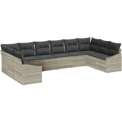 Afbeelding van vidaXL 10 delig Tuin Sofa Set met Kussens Licht Grijs Poly Rattan