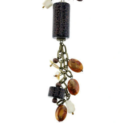 Afbeelding van Behave Lange antiek goudkleurige ketting met bruine hangers en schelpen