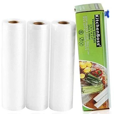 Afbeelding van KitchenBoss Vacuümzakken voor levensmiddelen met cutter box: 3 rollen 20 x 500 cm vacuümrollen BPA vrij vacuümfolie folielasapparaat Sous Vide zak