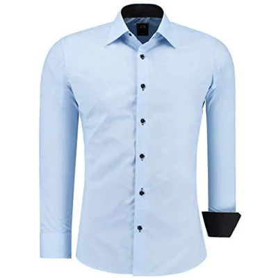 Afbeelding van J&#039;S FASHION Herenoverhemd met lange mouwen in slim fit gemakkelijk te strijken EU maten: S tot 6XL, Lichtblauw, XL