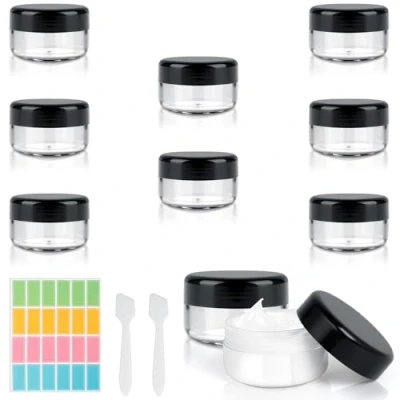 Afbeelding van AiQInu 8 stuks reiscontainers, 30 ml, transparante reiscrème containers van kunststof met 6 schrapers, 24 stickers, lege cosmeticacontainers