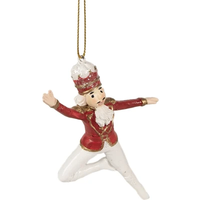 Afbeelding van Clayre &amp; Eef Kersthanger Notenkraker 11 cm Rood Wit Polyresin Kerstboomversiering
