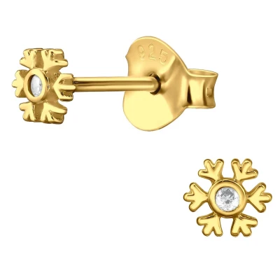 Afbeelding van JoyS Zilveren sneeuwvlokje oorbellen 3.5 mm zirkonia 4k goudplating / goldplated kinderoorbellen kerst oorknopjes