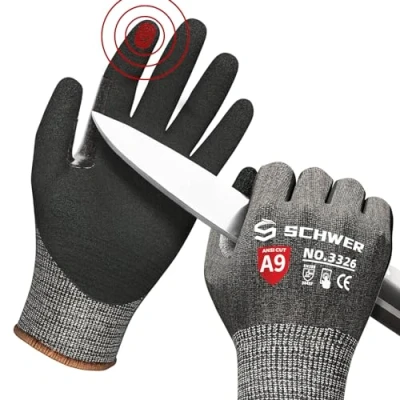 Afbeelding van Schwer snijbeschermende handschoenen LEVEL A9/F,voldoet aan de hoogste Amerikaanse en Europese normen voor extreme snijbescherming,PFAS vrij,duurzaam,antislip,duurzaam,touchscreen,zwart,M