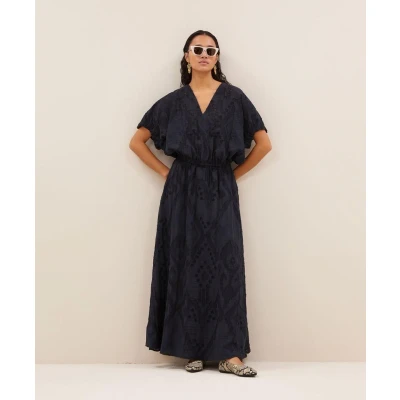 Afbeelding van By bar dames Joti midi rok met jacquard dessin in de kleur Donkerblauw, maat: M