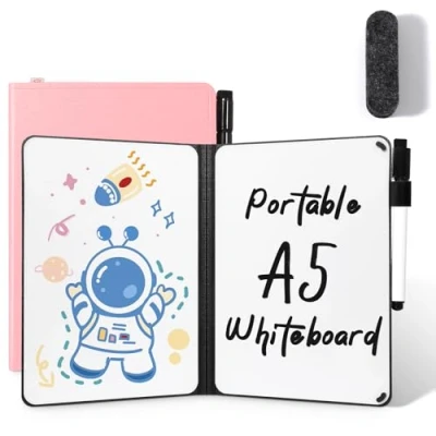 Afbeelding van AGM Mini whiteboard roze, draagbaar A5 memobord klein dubbelzijdig schrijven geen magneet, 15 x 21 cm harde schaal voor kantoor, school, thuis incl. 1 marker met gumpunt