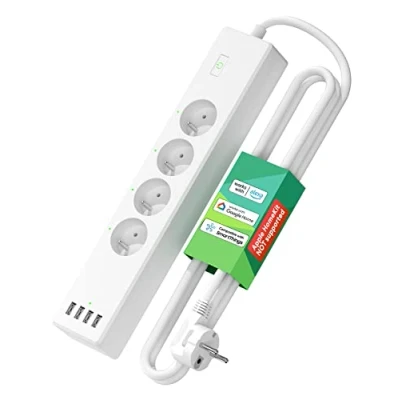 Afbeelding van Slimme stekkerdoos (type E), 16 A wifi compatibel met Alexa, Google Home en SmartThings, programmeerbare (4 AC stopcontacten 4 USB poorten) tijdfunctie